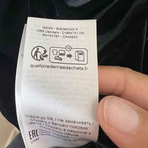 GANNI Black Long Sleeve U-Neckline Velvet Jersey Ruched Mini Dress Size US 6 - Picture 14 of 14